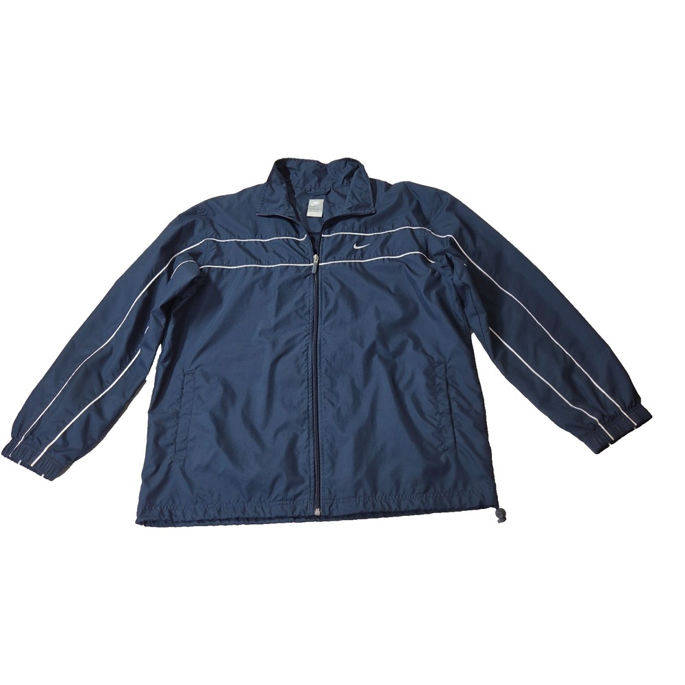 Vintage Nike Windbreaker Jacket Mens Large Blue White Piping Full Zip Y2K 90s